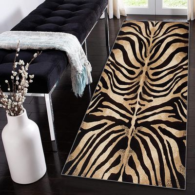 Siunwdiy Extra-Long Black and Gold Non-Slip Washable Runner Rug, 80 x 140 cm