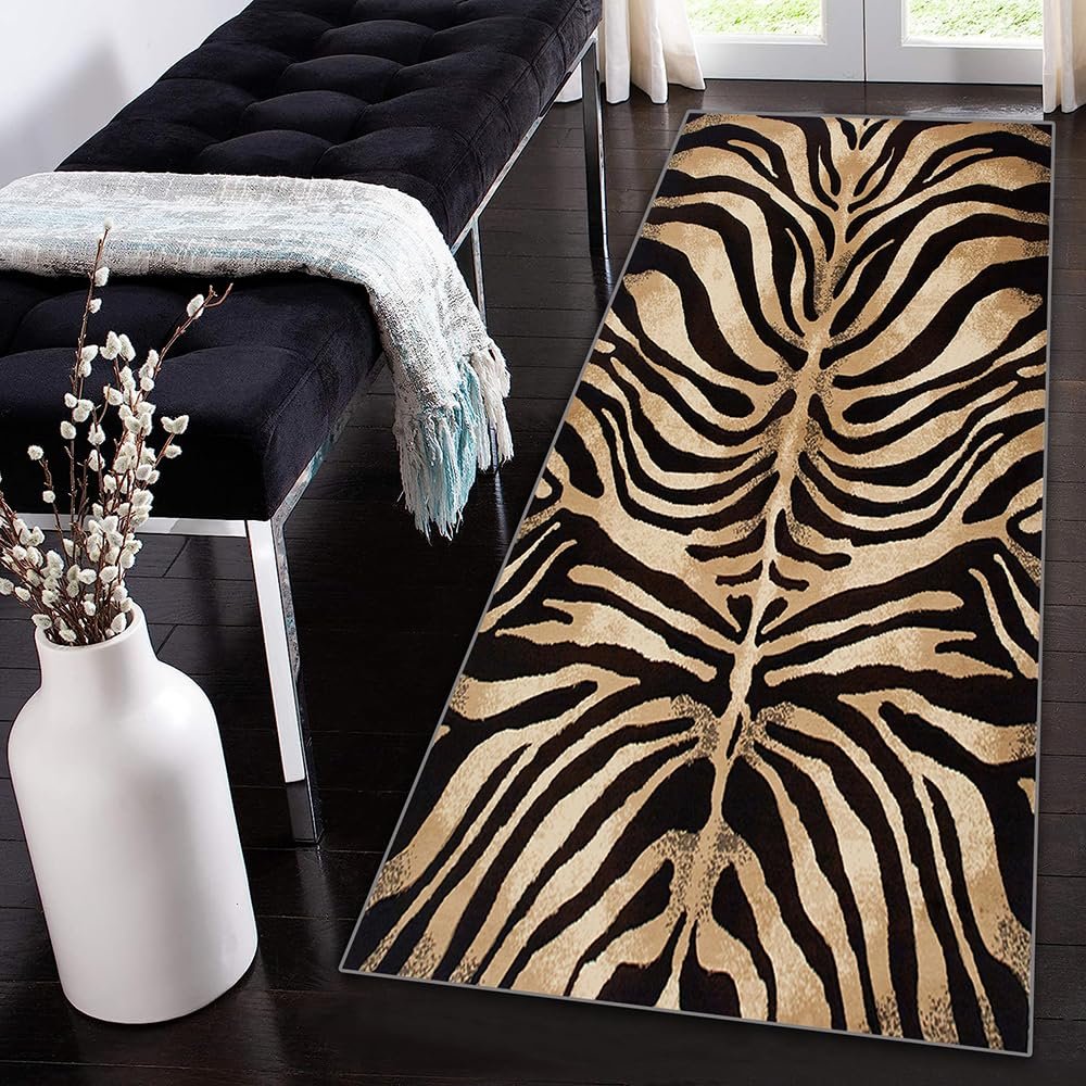 Siunwdiy Extra-Long Black and Gold Non-Slip Washable Runner Rug, 80 x 140 cm