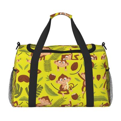 Women's Sports Duffel Bag with Cute Monkey and Banana Print, Black, One Size