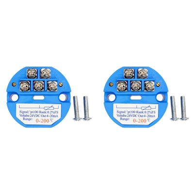 Hlxnyami 2-Pack PT100 0–200°C Temperature Transmitters, 4–20 mA Output, Head-Mounted
