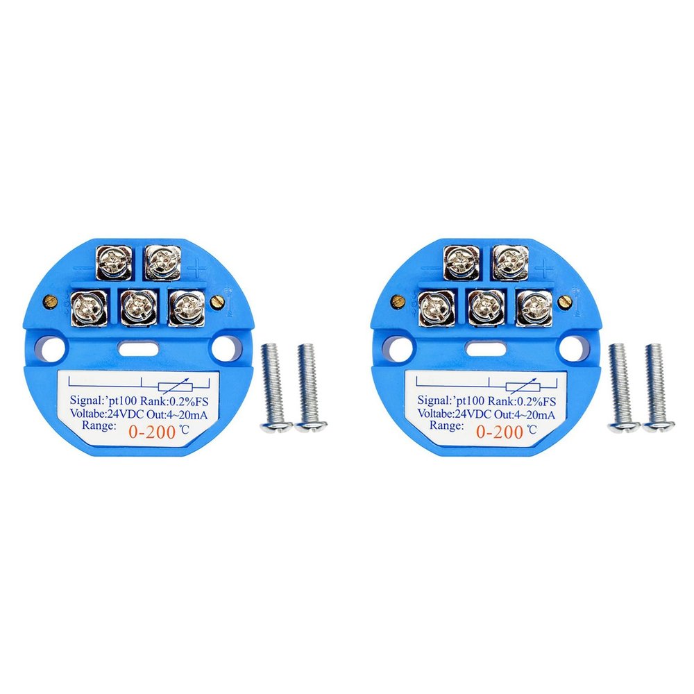 Hlxnyami 2-Pack PT100 0–200°C Temperature Transmitters, 4–20 mA Output, Head-Mounted