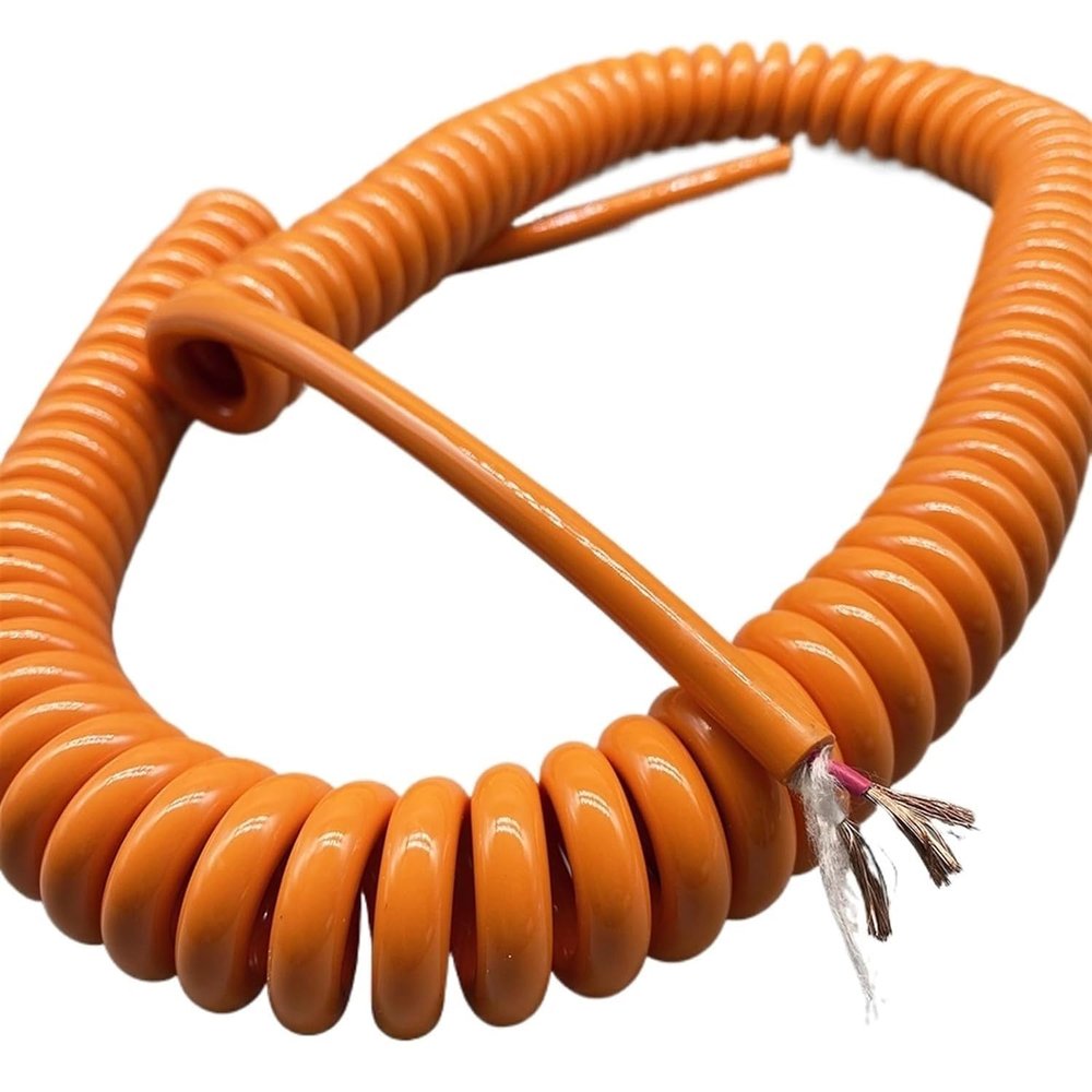 2-Core Expandable Coiled Power Cable, 20 AWG, Orange, 1 m