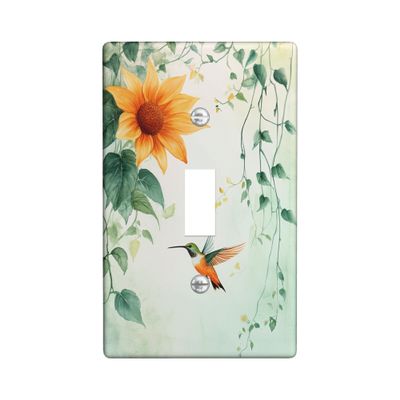 Sunny Floral Light Switch Wall Plate, Yellow Sunflower and Hummingbird, Standard Single Toggle