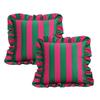 Dutchwool Square Ruffled Throw Pillow Covers, 18 x 18 in, 2-Pack, Red and White Striped, Green view 1