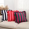 Dutchwool Square Ruffled Throw Pillow Covers, 18 x 18 in, 2-Pack, Red and White Striped, Green view 3