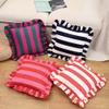 Dutchwool Square Ruffled Throw Pillow Covers, 18 x 18 in, 2-Pack, Red and White Striped, Green view 4