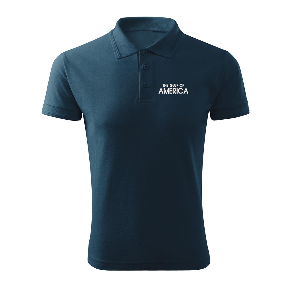 BroiderStudio The Gulf of America Trump Lovers Navy Embroidered Original Design Emblem Polo Piqué Shirt, Premium Men's Size XXL