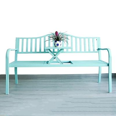 Outdoor Garden Bench with Adjustable Table, Blue