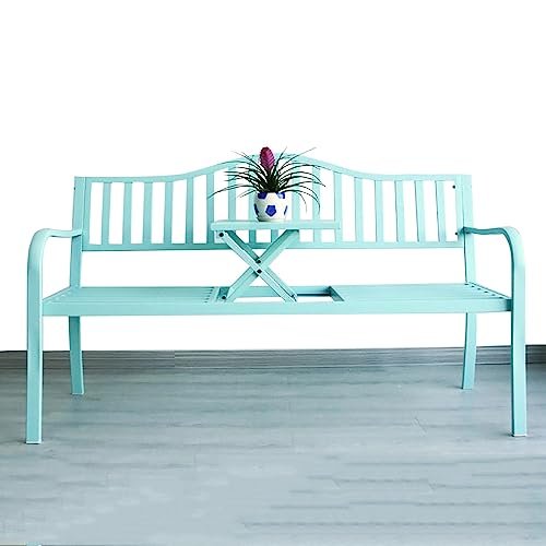 Outdoor Garden Bench with Adjustable Table, Blue