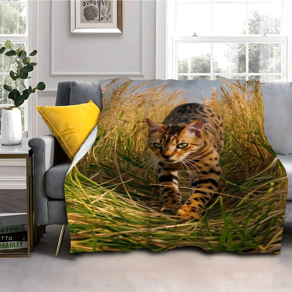 LLSZAHD Plush Throw Blanket 200x220 cm Rice Ocelot 3D Home Blanket, Warm Soft Sofa Blanket, Washable, for Children and Adults