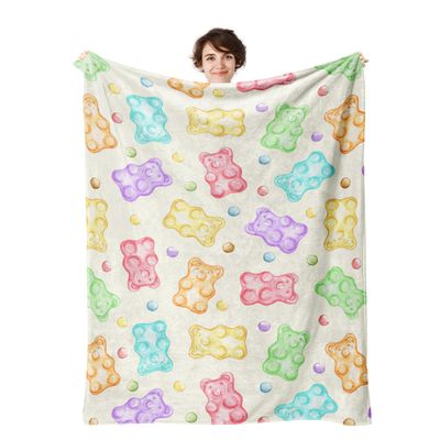 Zltegako Gummy Bear Throw Blanket, 320 g/m², Flannel Blanket for Women, Girls, Children, Boys and Men, Super Soft and Cozy, for Bed, Sofa, Couch and Gifting (Bears, 203.2 x
