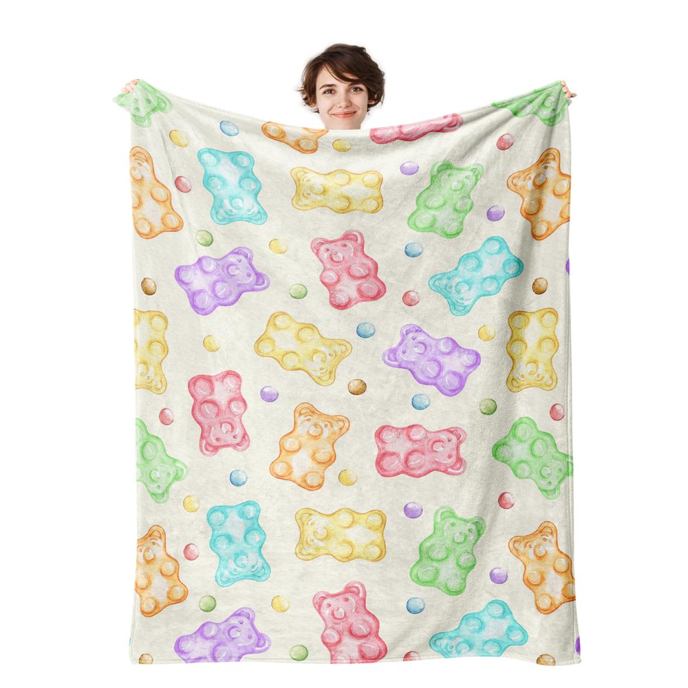 Zltegako Gummy Bear Throw Blanket, 320 g/m², Flannel Blanket for Women, Girls, Children, Boys and Men, Super Soft and Cozy, for Bed, Sofa, Couch and Gifting (Bears, 203.2 x