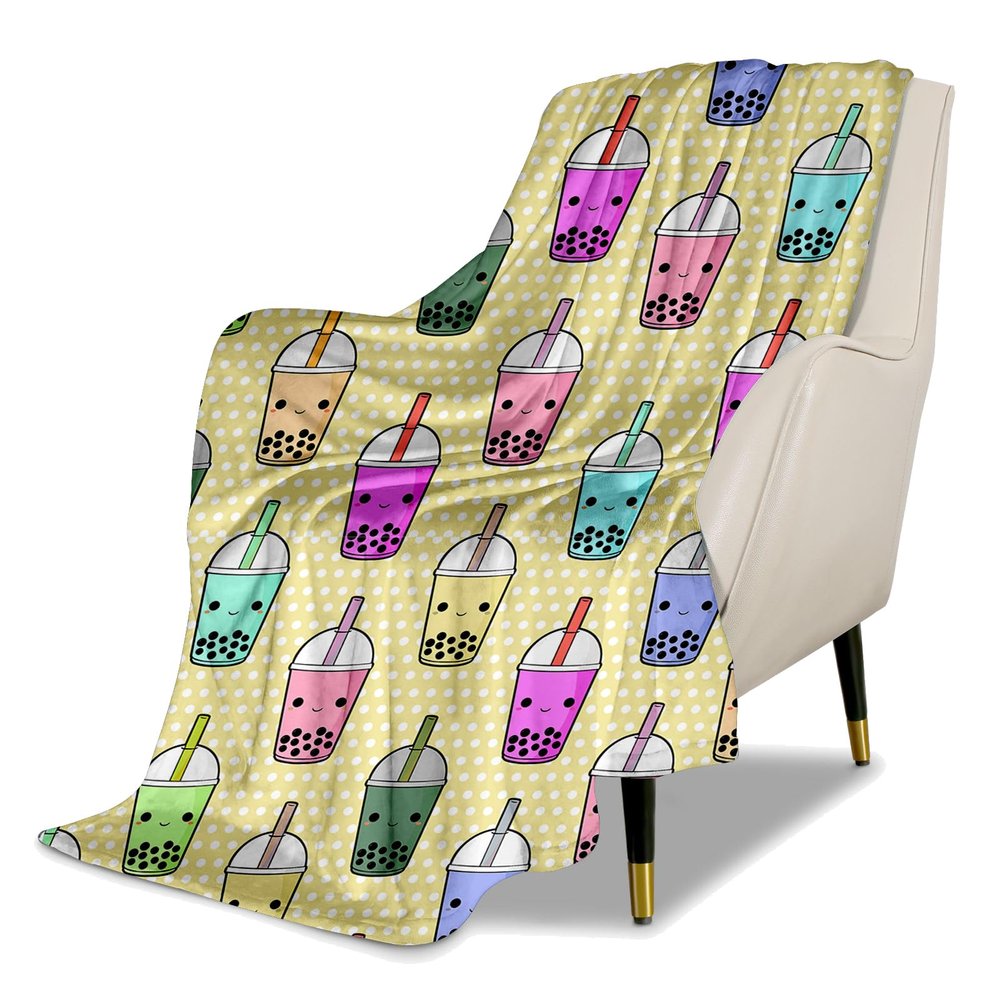 Zltegako Cute Boba Tea Cartoon Throw Blanket for Boys and Girls, 127.7 x 101.6 cm