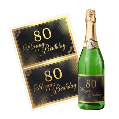 Birthday Bottle Labels, 2 Gold Happy Birthday Stickers, Self-Adhesive and Waterproof - RAHMEN-80