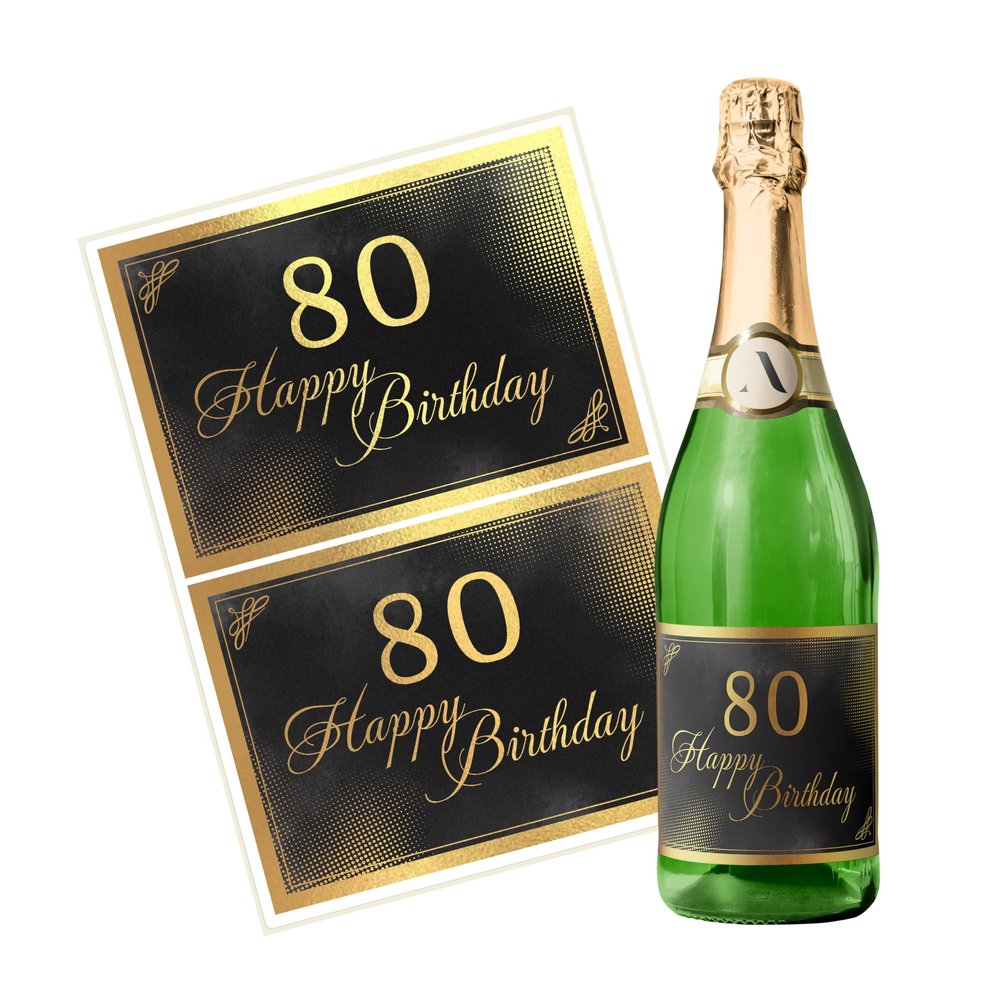 Birthday Bottle Labels, 2 Gold Happy Birthday Stickers, Self-Adhesive and Waterproof - RAHMEN-80