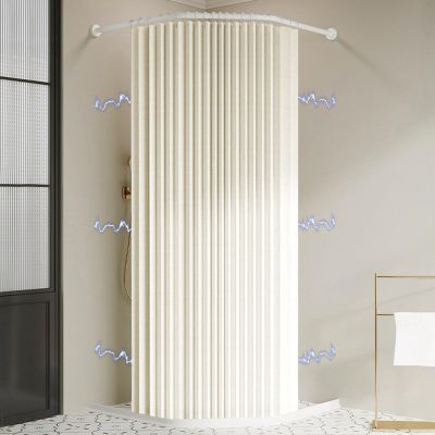 Haoyunll Foldable Waterproof Mold-Resistant Shower Curtain with Hooks, Beige, 180 x 200 cm