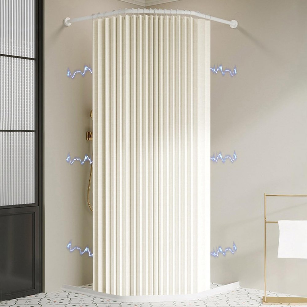 Haoyunll Foldable Waterproof Mold-Resistant Shower Curtain with Hooks, Beige, 180 x 200 cm