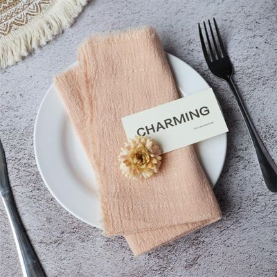 YKAFADE Cotton Cloth Napkins, 24-Pack, 42 x 42 cm, Fringed, Apricot