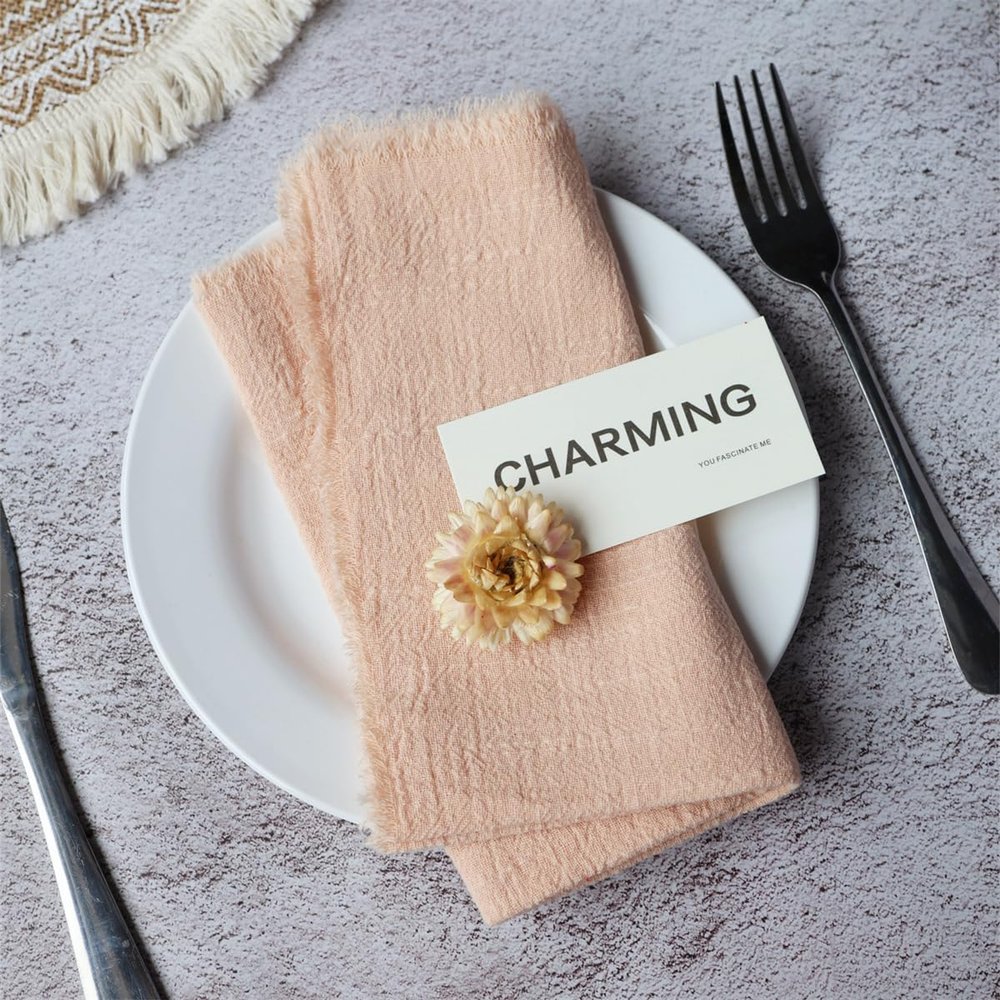 YKAFADE Cotton Cloth Napkins, 24-Pack, 42 x 42 cm, Fringed, Apricot
