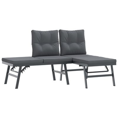 Massbinet Garden Benches with Cushions, 2 Adjustable Benches, Black Powder-Coated Steel