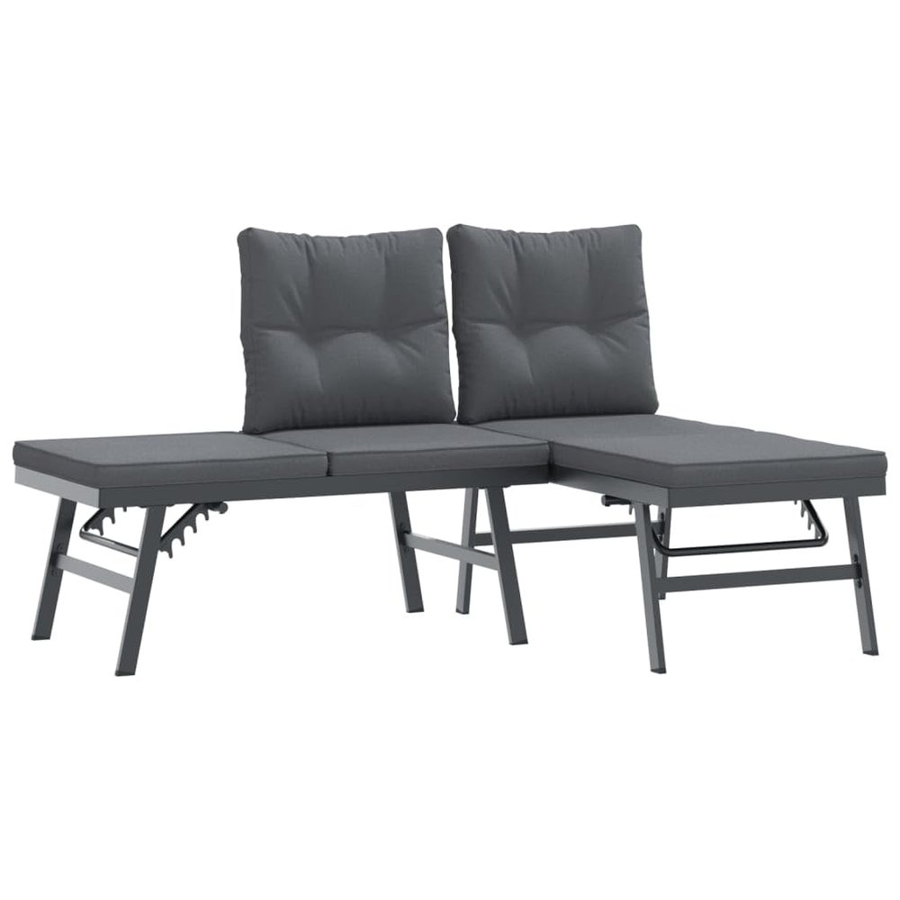 Massbinet Garden Benches with Cushions, 2 Adjustable Benches, Black Powder-Coated Steel