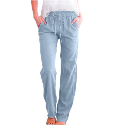 CSHE Women's Casual Cotton-Linen Pants with Drawstring, Straight Leg, S-5XL