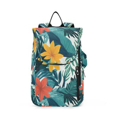 Amooorous Sporting Goods Tennis Bag, Lightweight Tropical Green Leaf and Flower Design, Holds 2 Racquets, for Women and Men