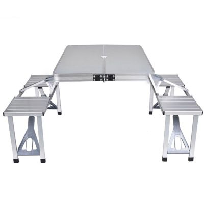 GTATBTG Folding Aluminum Picnic Table with 4 Seats, Portable Camping Grill Table for Travel, Grilling, and Outdoor Parties - Easy to Set Up, Lightweight, and Durable