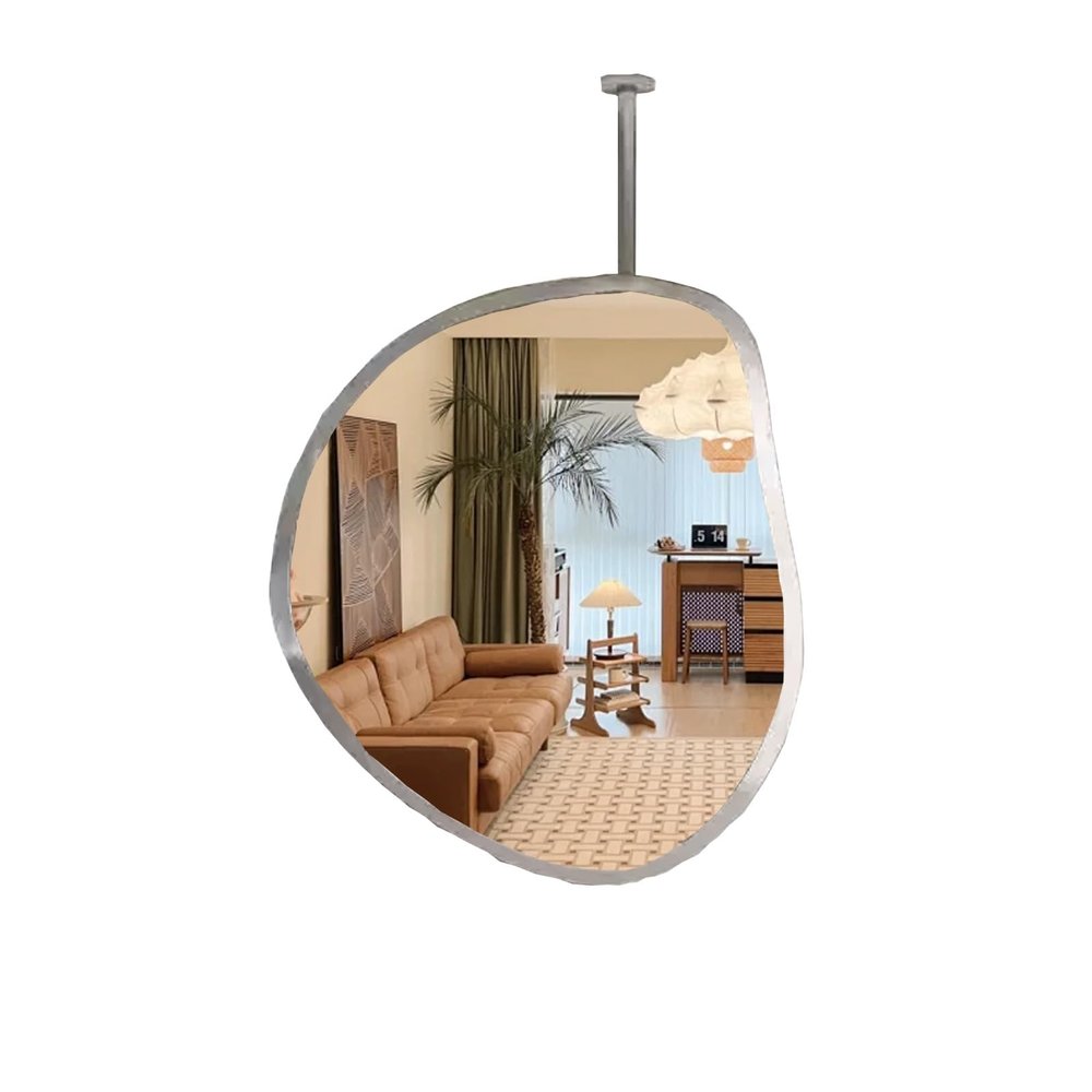 Shaped Ceiling-Hung Wall Mirror, Single-Sided Makeup Mirror with Metal Frame, 60 x 90 cm