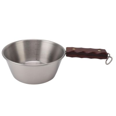 Yctze 304 Stainless Steel Camping Pan, 2000 ml, with Wooden Handle, Silver