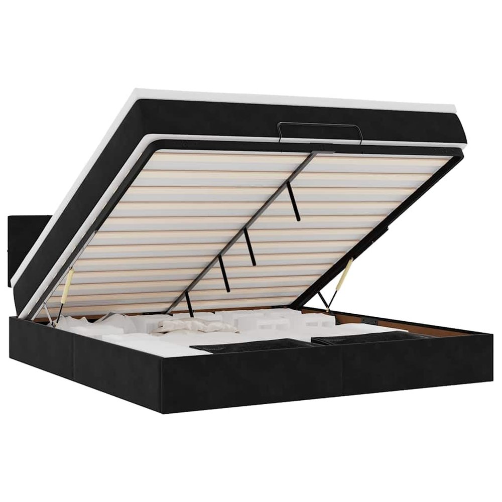 vidaXL Storage Bed with Mattress & LEDs, Black Velvet, 71 x 79 in