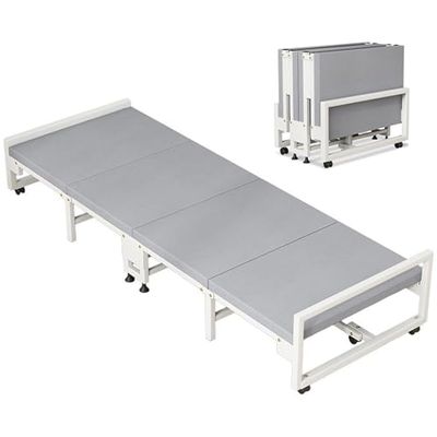 WXQZHF Portable Folding Bed for Adults with Mattress, Metal Frame, 190 x 60 x 23 cm