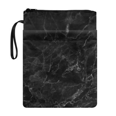 Black Marble Print Book Cover with Zipper Pouch, Washable