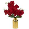 Hollyone Red Artificial Phalaenopsis Orchids with Gold Glass Vase view 1