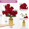 Hollyone Red Artificial Phalaenopsis Orchids with Gold Glass Vase view 2