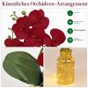 Hollyone Red Artificial Phalaenopsis Orchids with Gold Glass Vase view 3