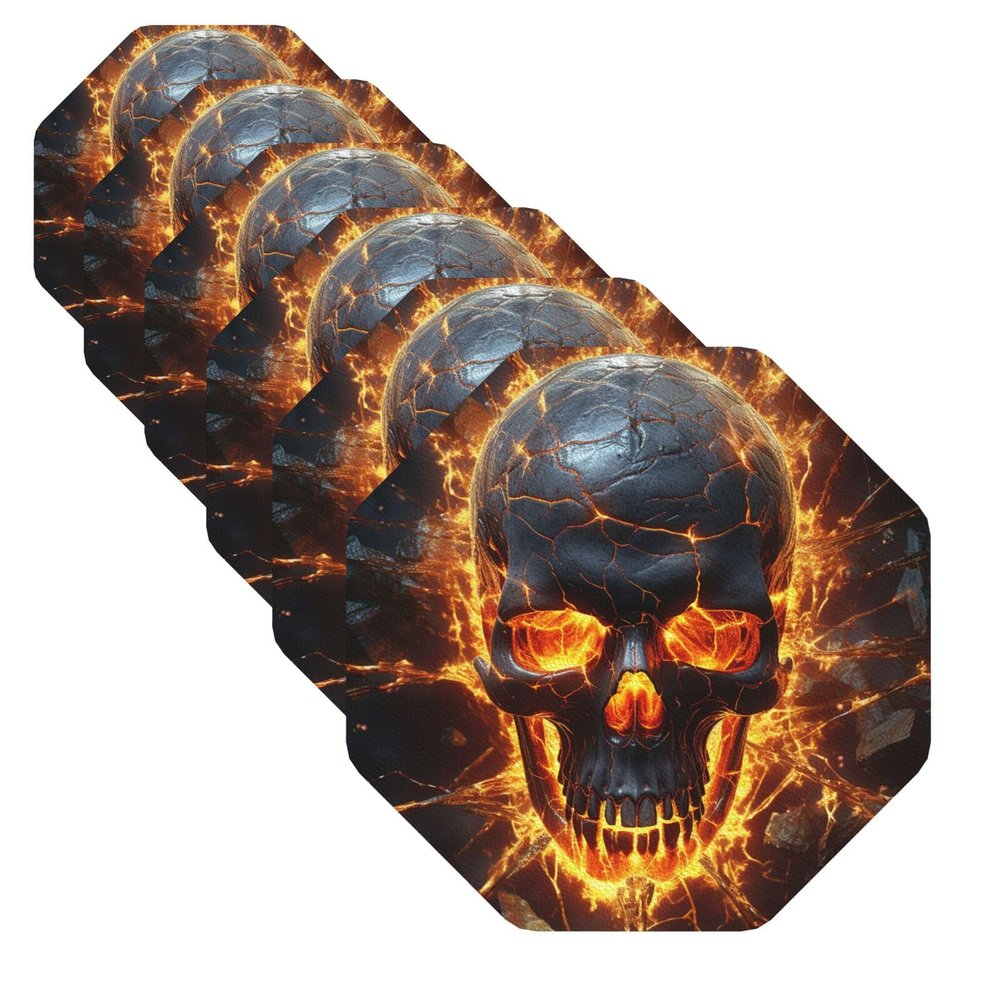 Shattering of Skull Leather Coasters, Set of 6