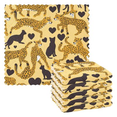 Terry Dish Towels with Animal Cheetah Heart Design, 27.9 x 27.9 cm, 6-Pack