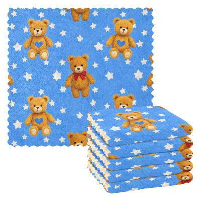 Amooorous Microfiber Dish Towels, Cute Brown Teddy Bear, 6-Pack, 11 x 11 in