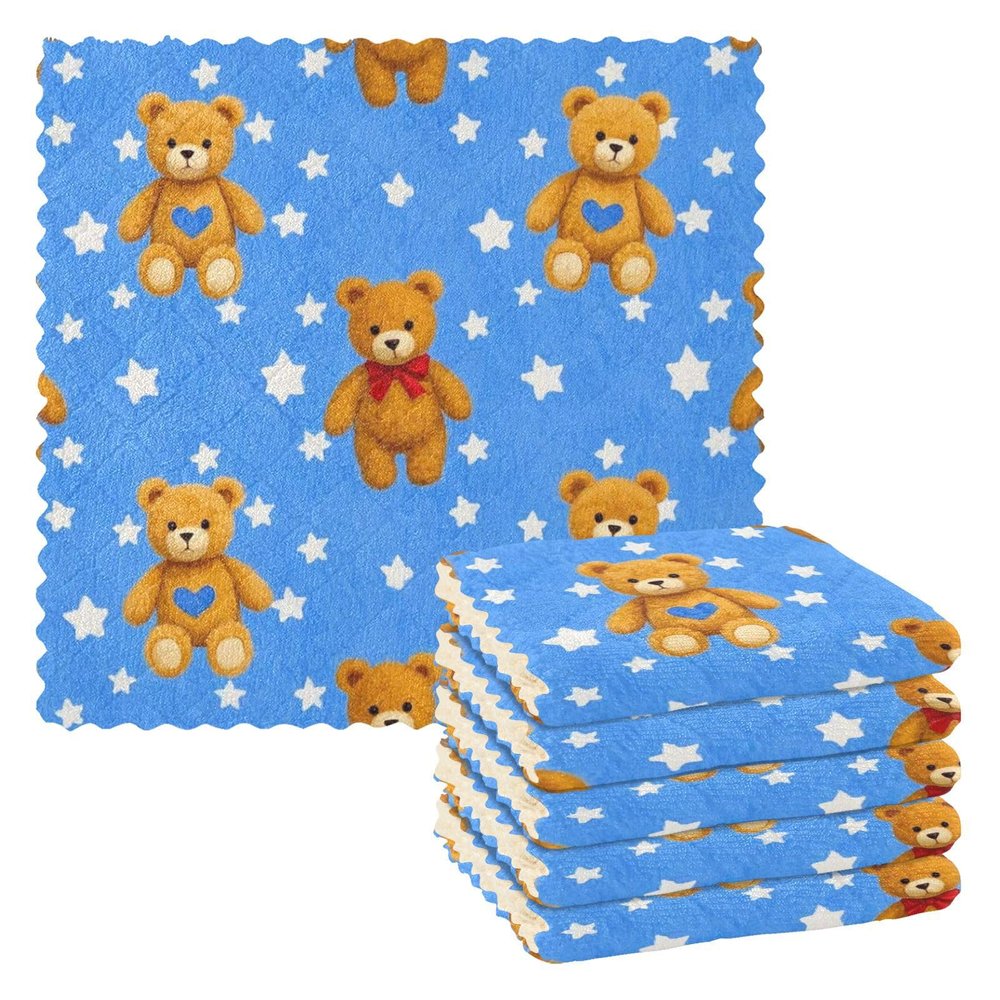 Amooorous Microfiber Dish Towels, Cute Brown Teddy Bear, 6-Pack, 11 x 11 in