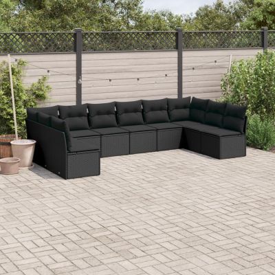 IKAYAA 10-Piece Black Rattan Patio Conversation Set with Storage