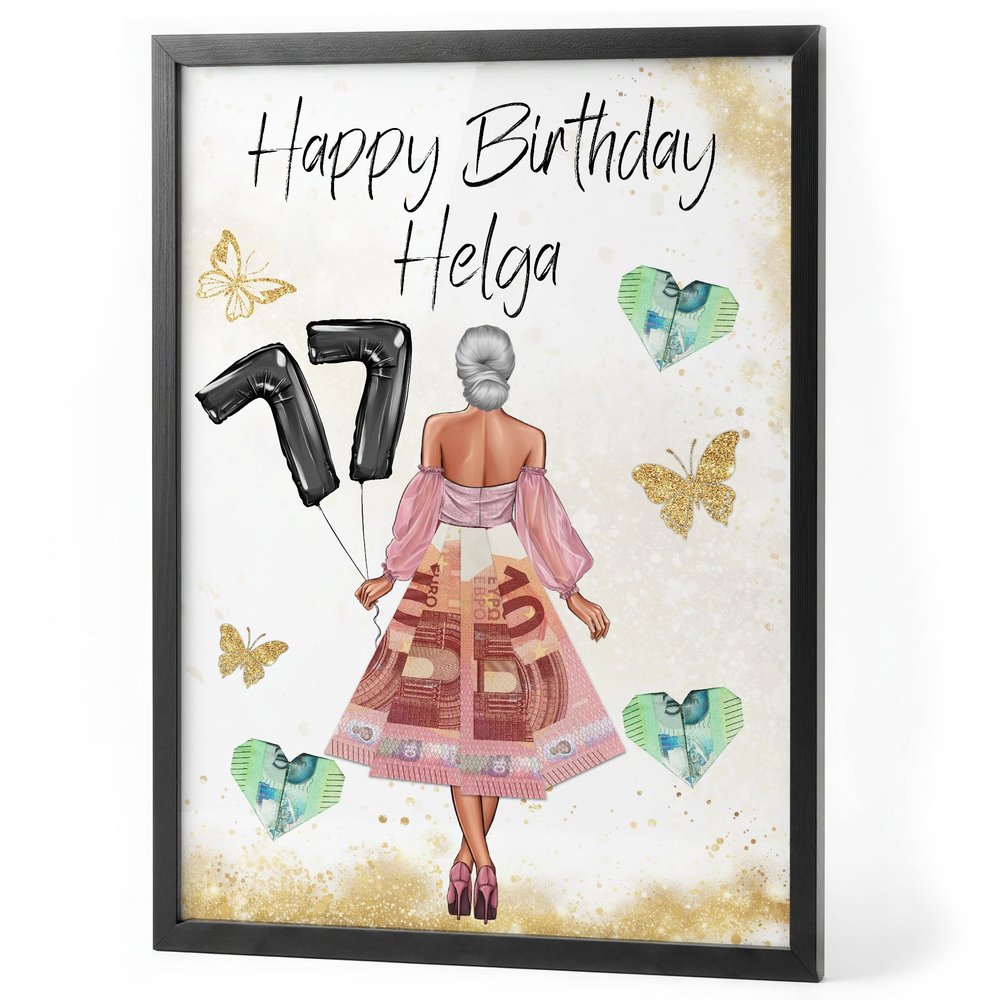 Papierschmiede Money Gift for 77th Birthday | Framed “77 Years” Print | Gift for Women, Girls and Best Friends | Born in 1948