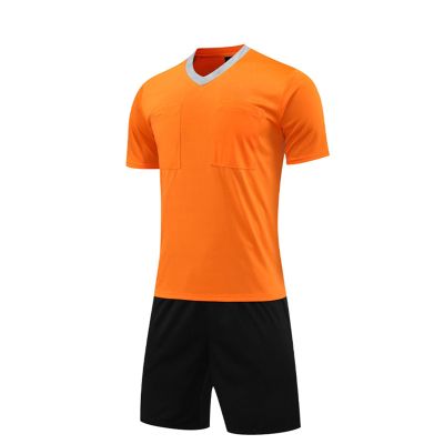 Men's Professional Soccer Referee Shirt and Shorts Set, Orange, XXL