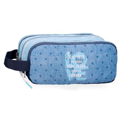 Pepe Jeans Noni Denim Triple Pencil Case, Blue, 22 x 10 x 9 cm