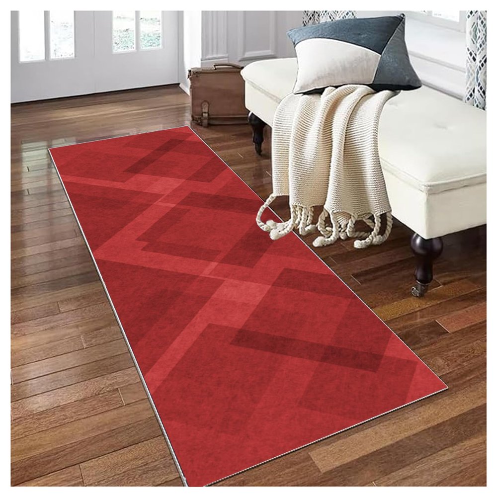 Siunwdiy Modern Red Runner Rug for Hallway, 70 x 400 cm, Non-Slip, Washable