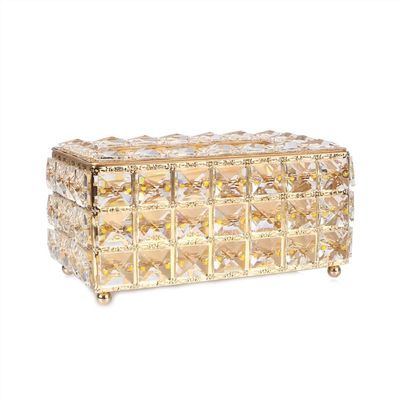 Gold Tissue Box with Crystal Cubes