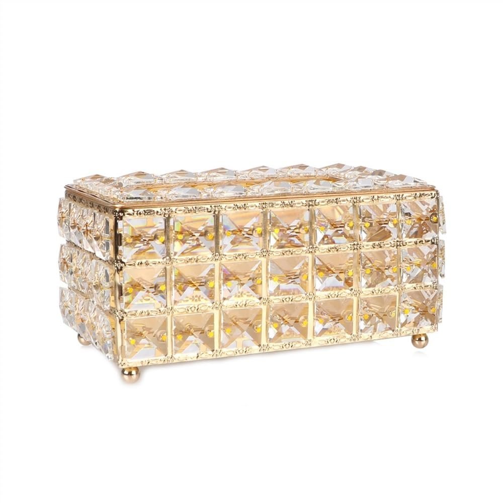 Gold Tissue Box with Crystal Cubes