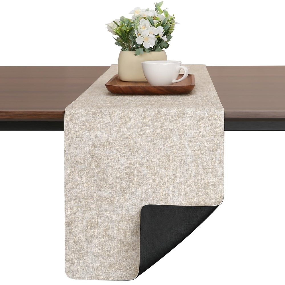Chitomars Modern Faux Leather Table Runner, Reversible Outdoor Table Runner