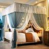 PYCJNFC Double-Bed Canopy, Princess Bed Curtain, 4-Corner Design, Side Openings, Polyester, Elegant Tent, Easy Installation, Blue, 1.5 x 2.0 m view 1