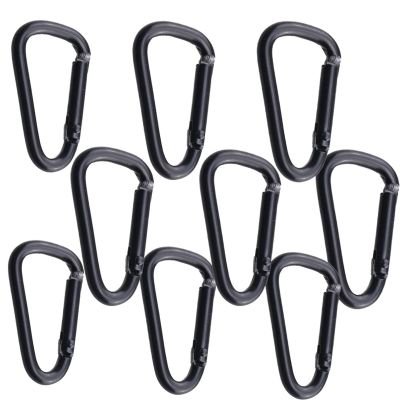 Zymjzbetic Black Aluminum Carabiner D-Ring Keychain Clip Set, 9-Piece Style 1